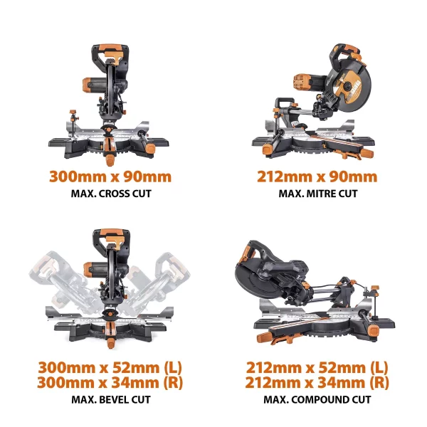 Evolution R255SMS-DB+ 255mm verstek/afkortzaag metaal/alu/hout + gratis blad | R255SMS-DB+ - Afbeelding 9